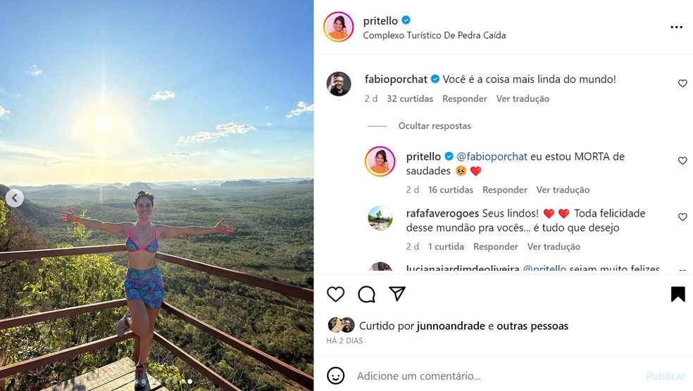Priscila Castello Branco e Fabio Porchat trocam declarações de amor — Foto: Reprodução/Instagram