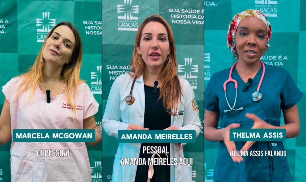 Marcela McGowan, Amanda Meirelles e Thelma Assis em hospital em Canoas, RS — Foto: Reprodução / Instagram
