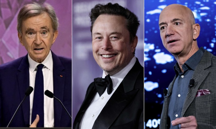 Bernard Arnault, Elon Musk e Jeff Bezos
