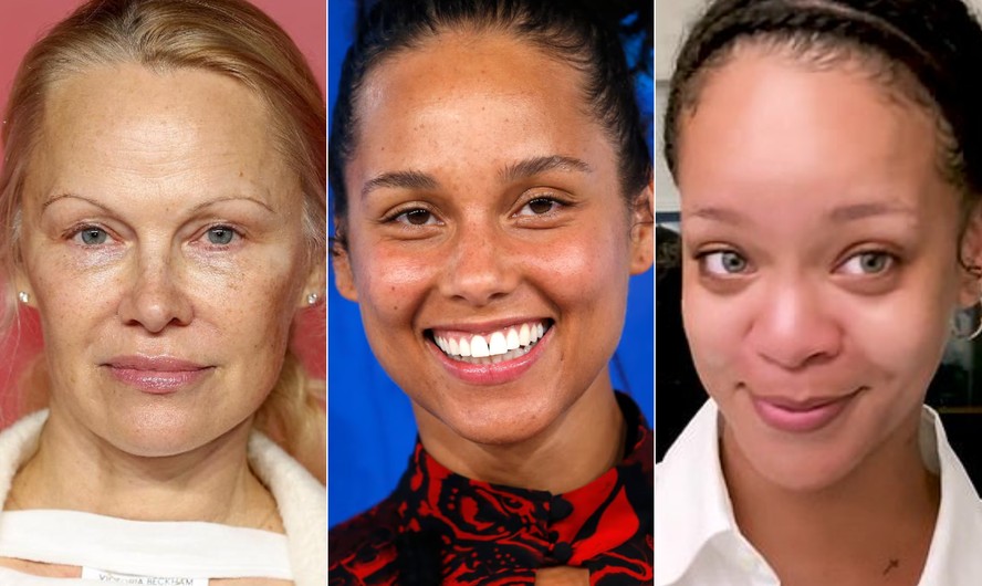 Pamela Anderson, Alicia Keys e Rihanna sem maquiagem