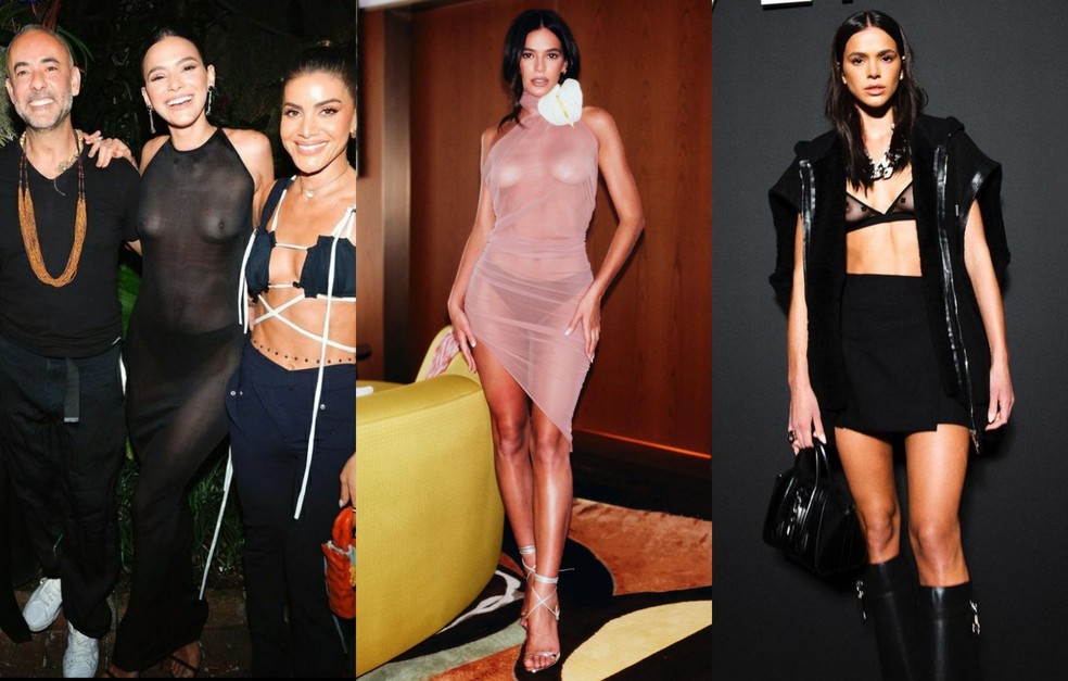 Bruna Marquezine abusou da transparência em looks  — Foto: Reprodução Twitter/Instagram