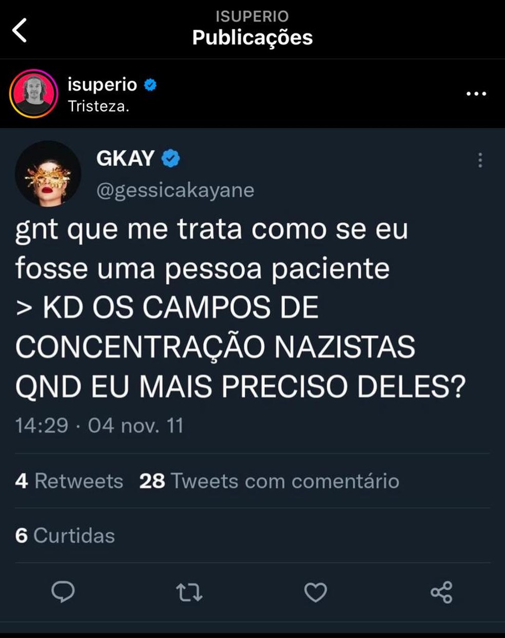 Tweet antigo de G-kay causou polêmica nas redes sociais — Foto: Reprodução/Instagram