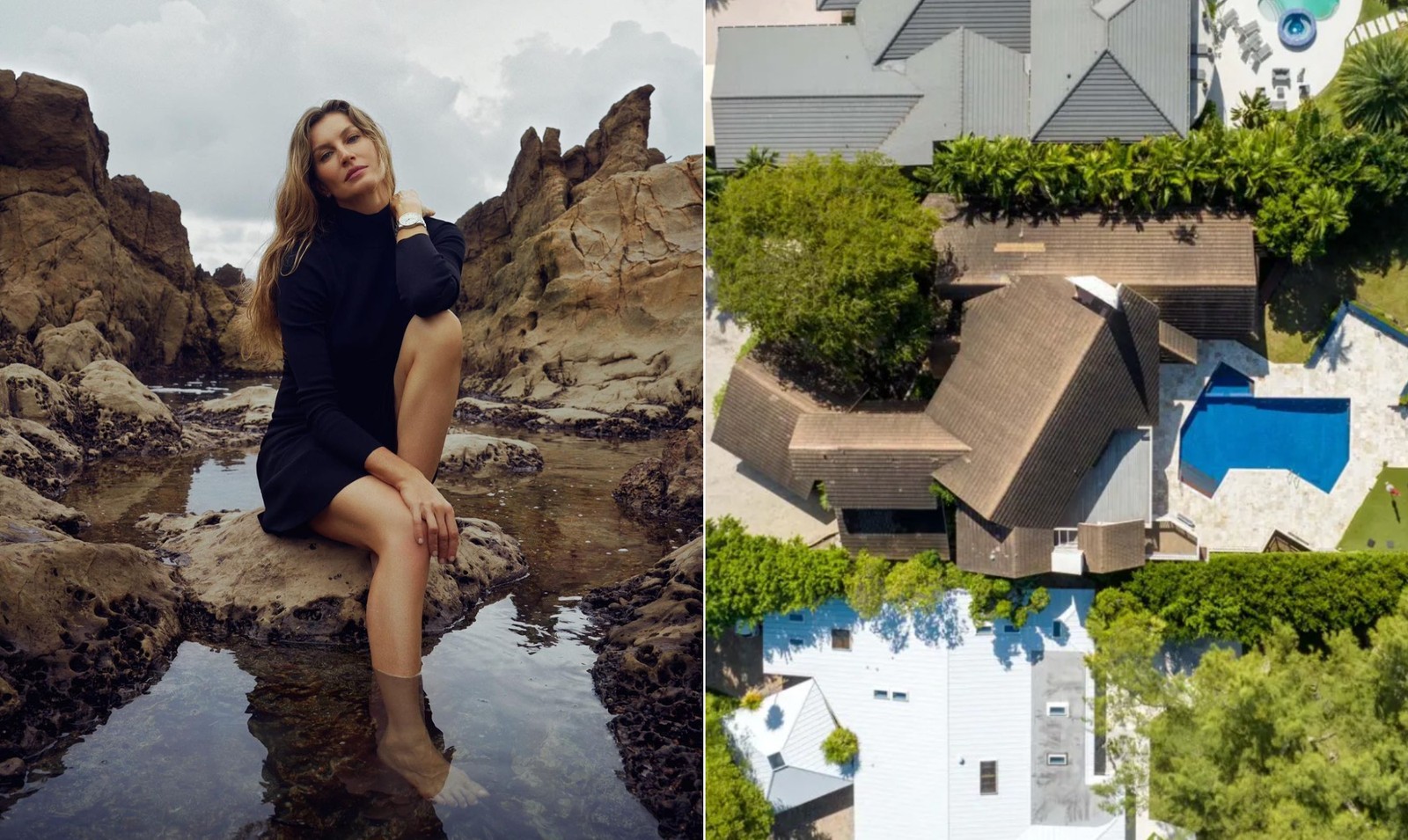 Gisele Bündchen compra mansão de 11,5 milhões de dólares ao lado da casa do ex, Tom Brady — Foto: Reprodução Instagram e Reprodução/MEGA para NY Post