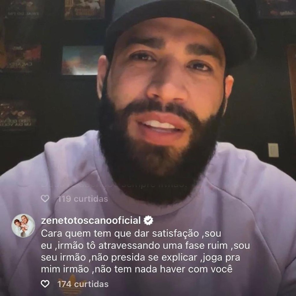 Zé Neto faz comentário em tempo real durante live de Gusttavo Lima: 'Quem tem que dar satisfação sou eu' — Foto: Reprodução/Instagram