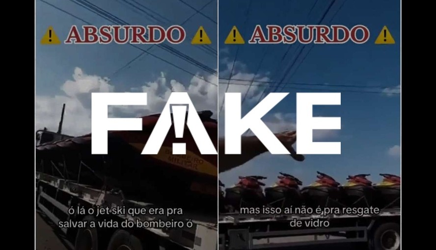 É #FAKE que bombeiros esconderam jet skis que seriam usados em resgate no RS