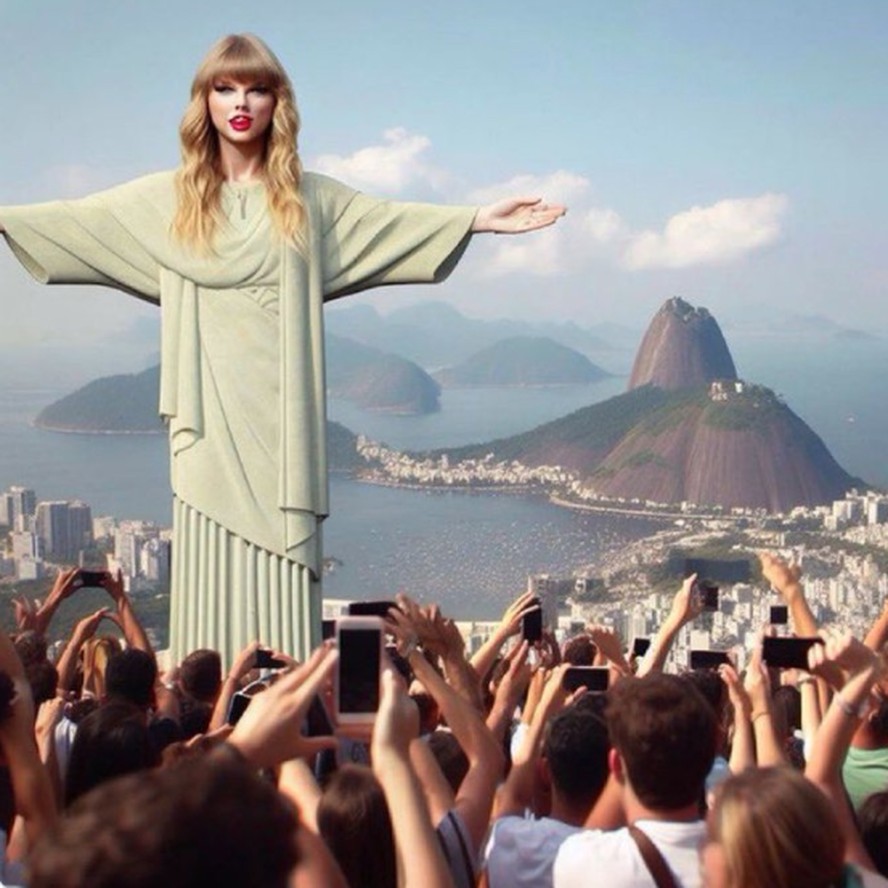 Montagem de Taylor Swift no corpo do Cristo Redentor