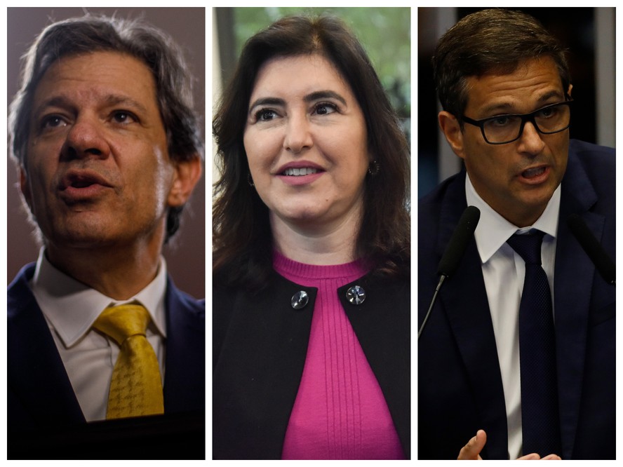 Os ministros Fernando Haddad e Simone Tebet e o presidente do Banco Central, Roberto Campos Neto