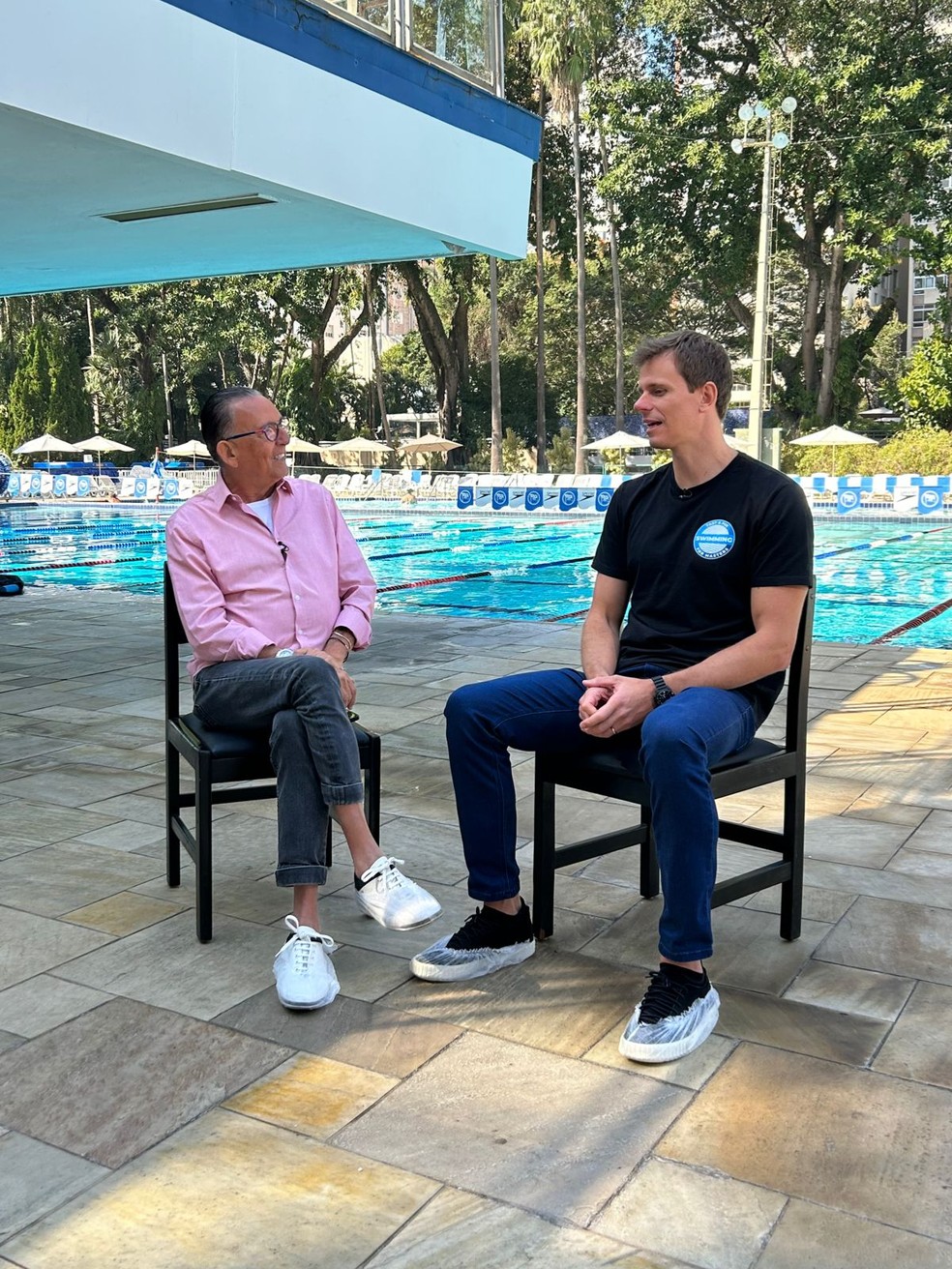 Galvão Bueno e Cesar Cielo posam para o 'Esporte espetacular' — Foto: Divulgação