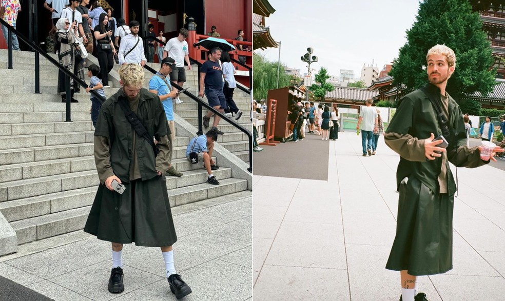 João Guilherme aparece de saia em passeio no Japão — Foto: Reprodução/Instagram