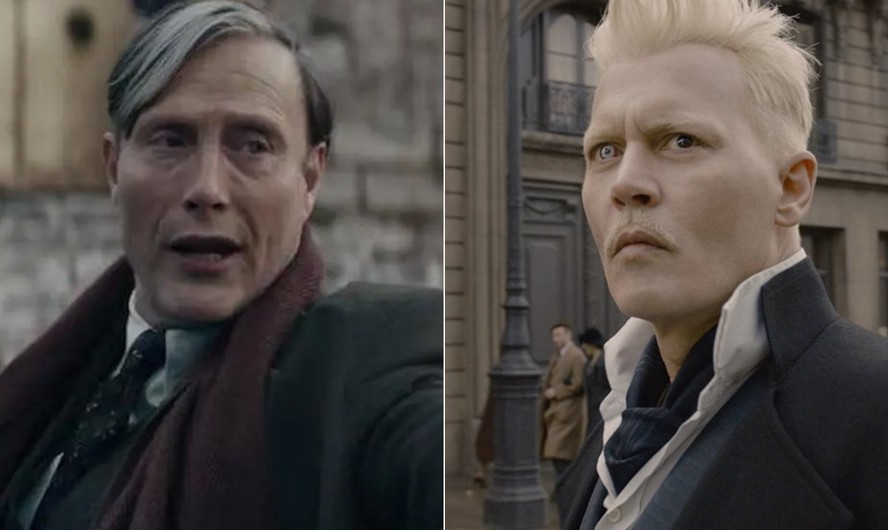 Mads Mikkelsen e Johnny Depp como Gellert Grindelwald