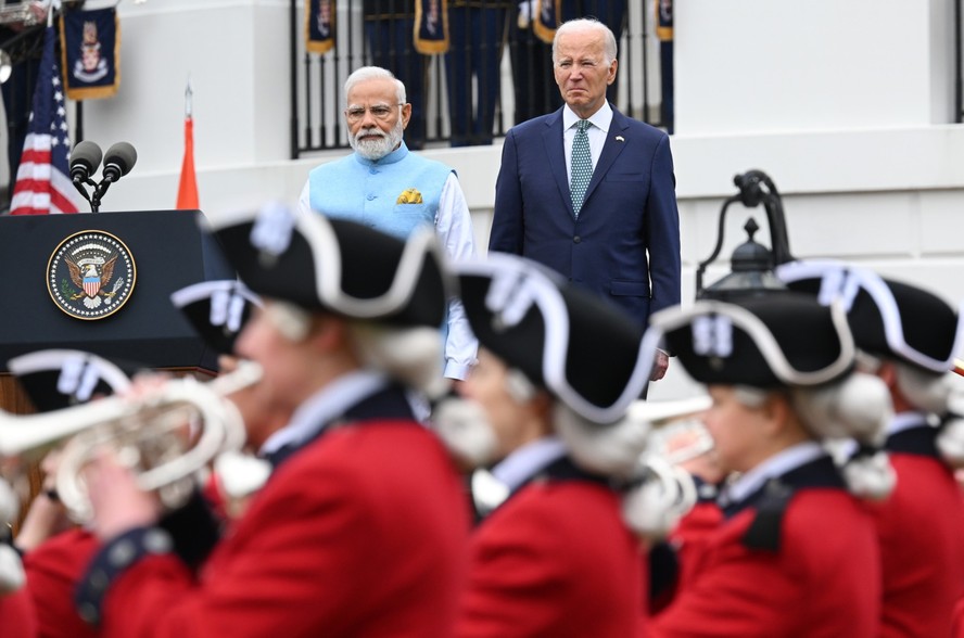 O primeiro-ministro da Índia, Narendra Modi, encontra-se com o presidente americano, Joe Biden, em Washington