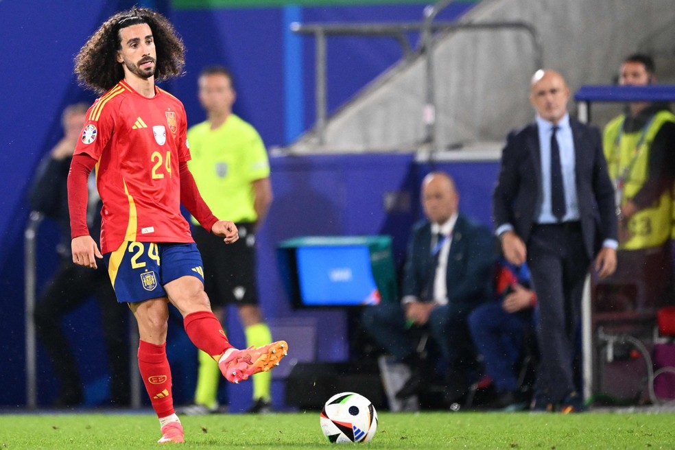 O lateral-esquerdo Cucurella cresceu de produção durante a Eurocopa — Foto: Kirill KUDRYAVTSEV / AFP