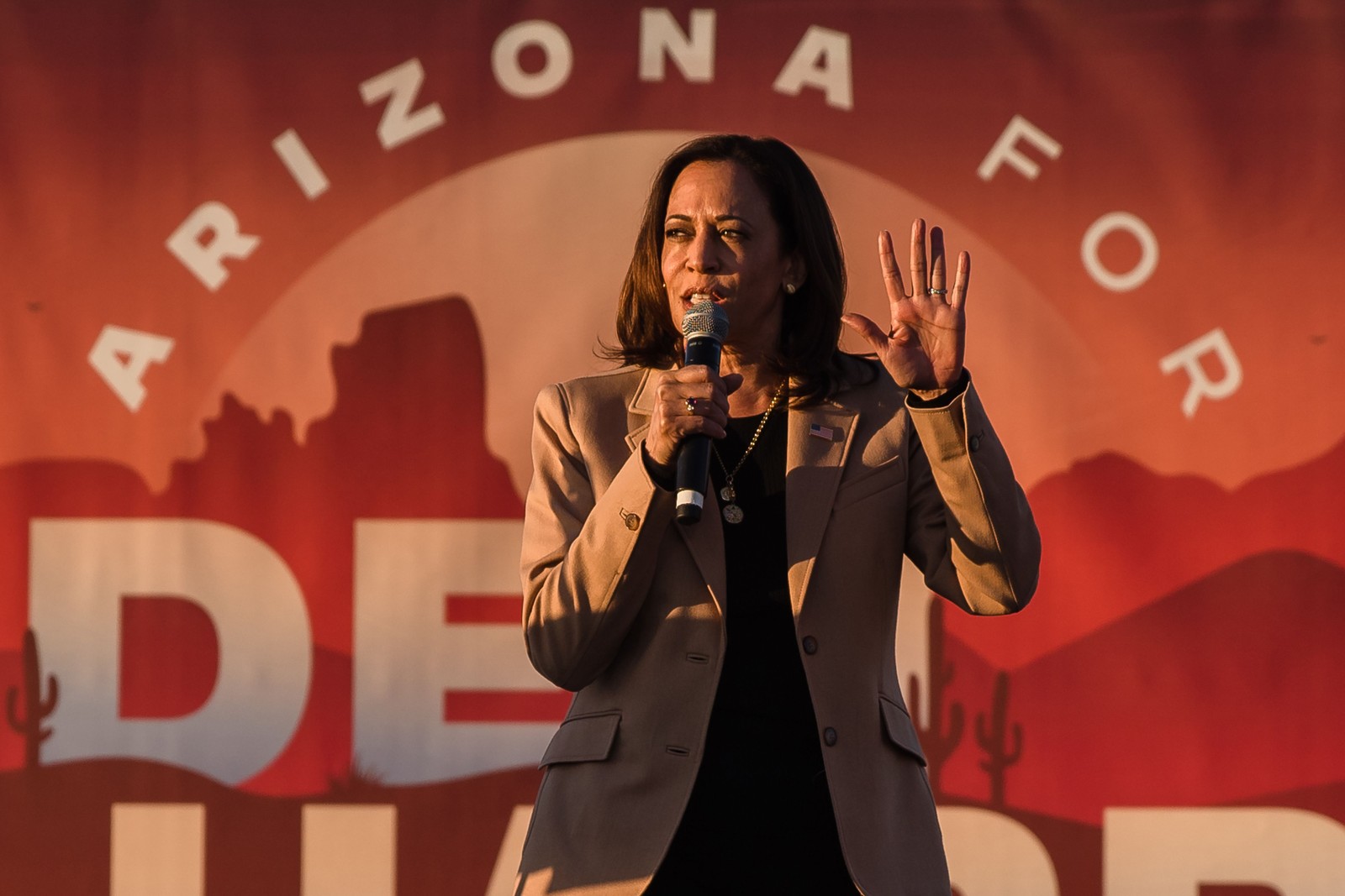 Kamala Harris fala durante um comício de campanha drive-in em Phoenix, Arizona, em 28 de outubroAFP