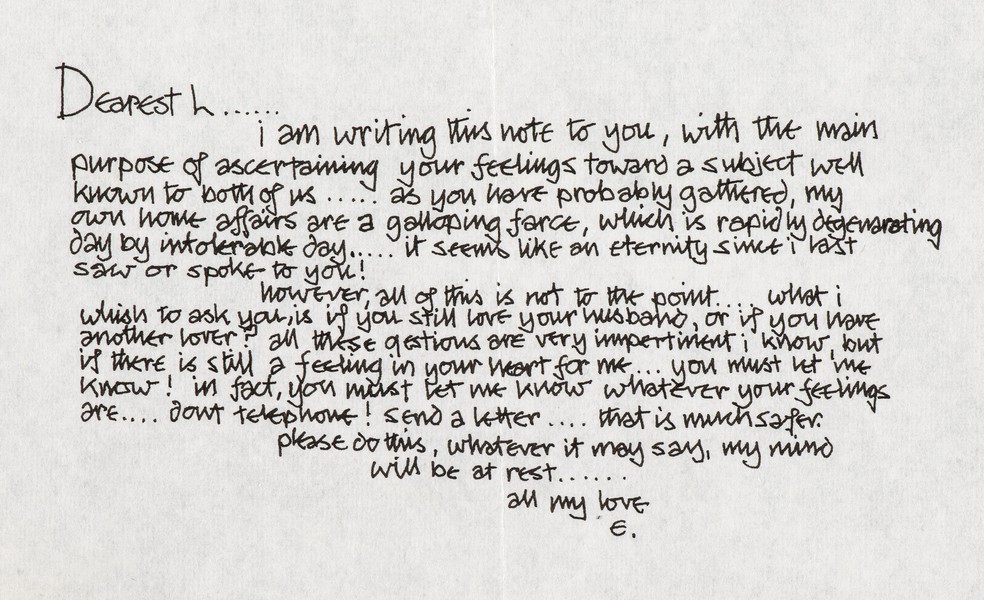 Carta que Pattie Boyd recebeu de Eric Clapton na primavera de 1970, enquanto era casada com George Harrison — Foto: Christie's Images Ltd. via The New York Times