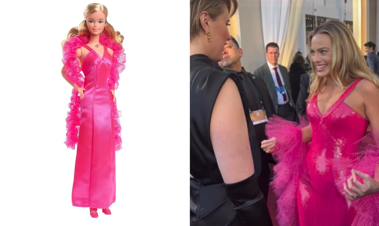 No Globo de Ouro, Margot Robie usou o vestido da Barbie lançada em 2017. Só glamour
