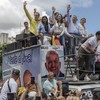 A líder da oposição na Venezuela, María Corina Machado, e o candidato de consenso da oposição, Edmundo González Urrutia, durante comício em Caracas - Alejandro Cegarra/The New York Times