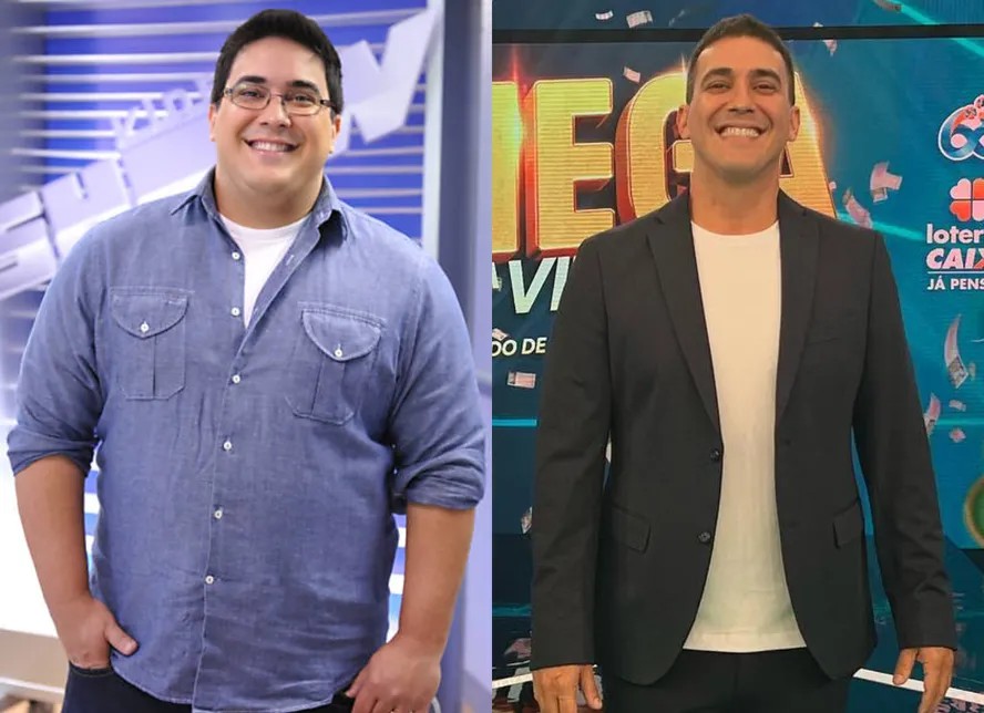André Marques antes e depois da cirurgia bariátrica — Foto: Foto: TV Globo