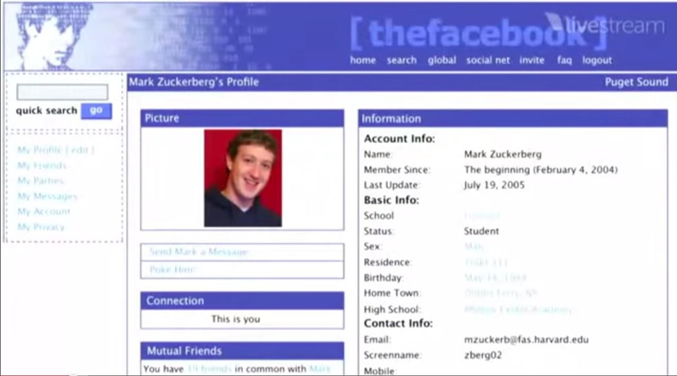 'Thefacebook.com' foi lançado on-line em 2004 como forma de os estudantes da Universidade de Harvard se conectarem uns com os outros — Foto: Reprodução/Facebook