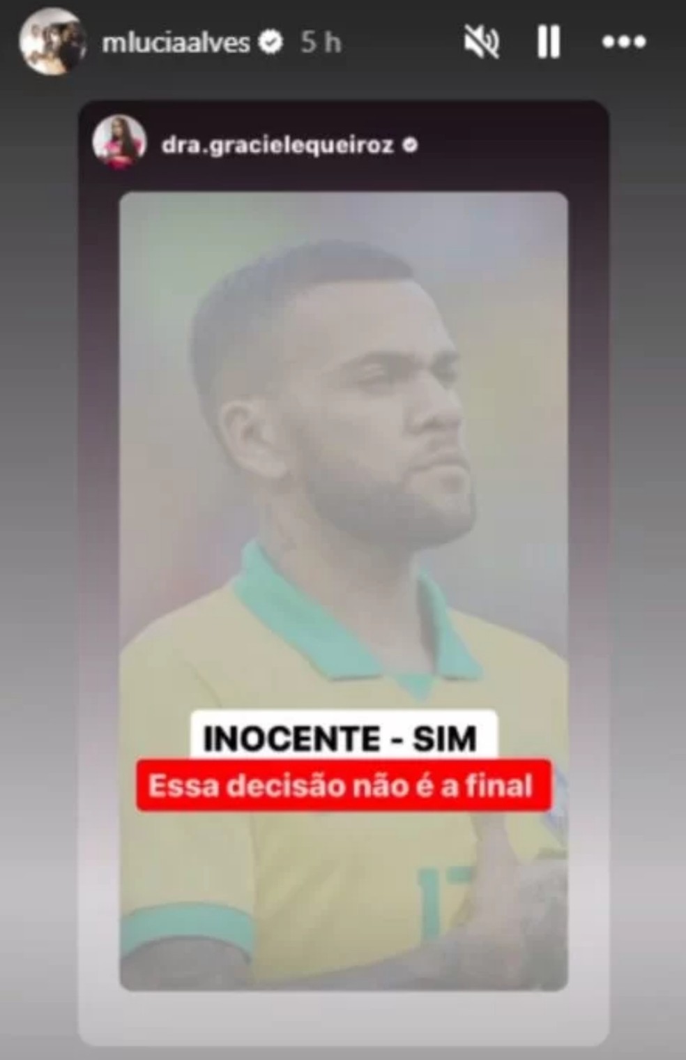 Mãe de Daniel Alves acredita na inocência do ex-jogador — Foto: Reprodução Instagram