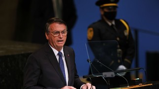 O presidente Jair Bolsonaro discursa na Assembleia-Geral da ONU — Foto: Michael M. Santiago/Getty Images/AFP