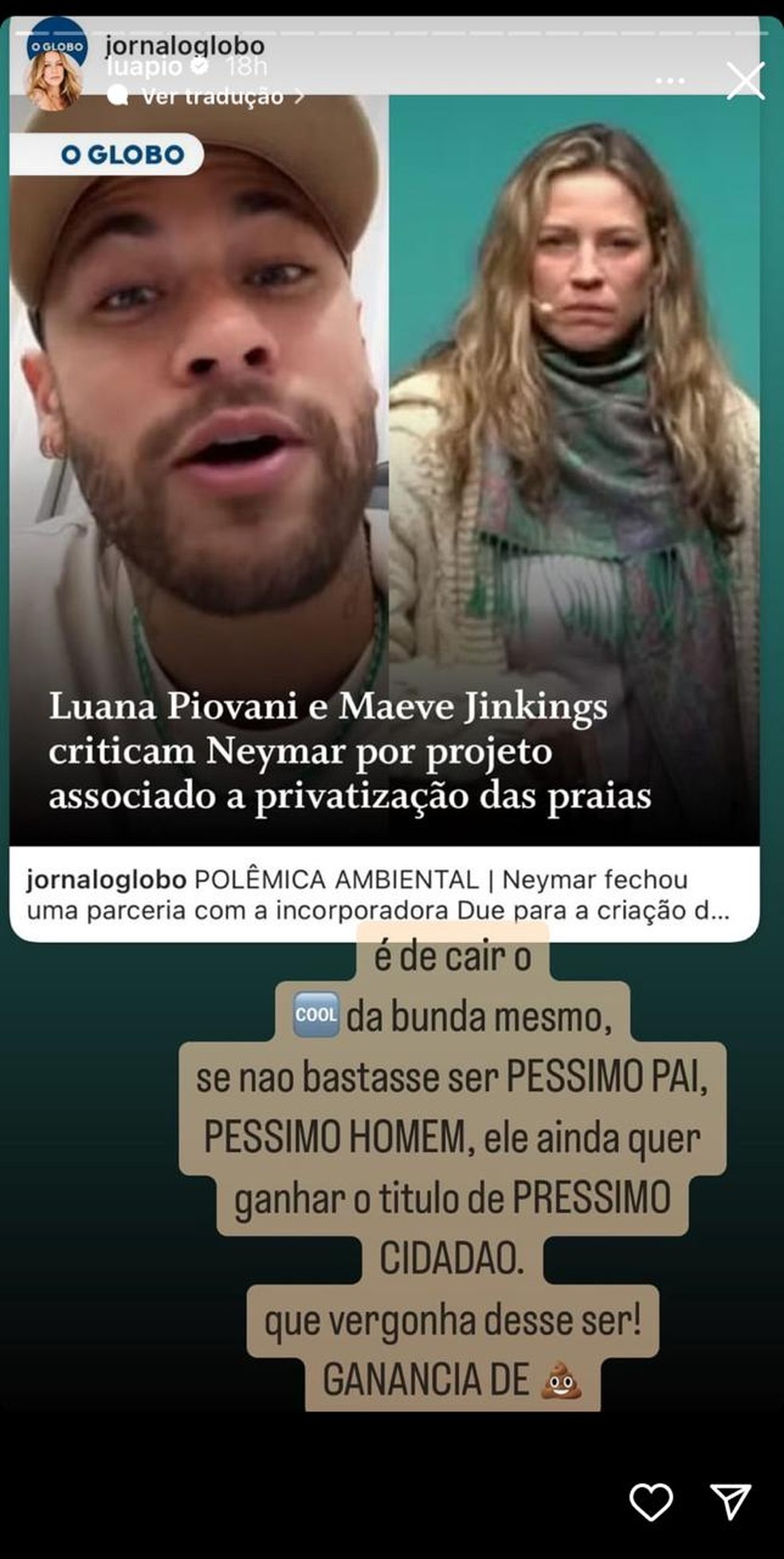 Luana Piovani aumentou o tom das críticas a Neymar em seu Instagram — Foto: Reprodução
