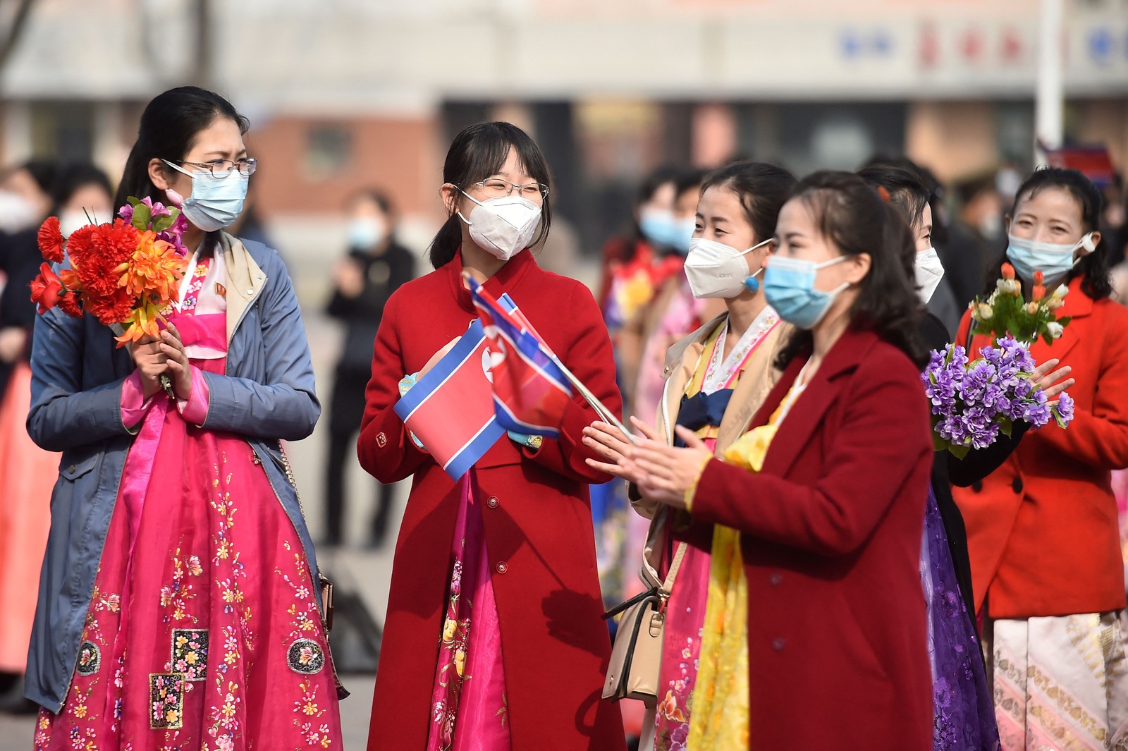 Evento pelo Dia Internacional da Mulher, em 2023, na praça do Grande Teatro de Pyongyang, na Coreia do Norte. Kim Won Jin / AFP