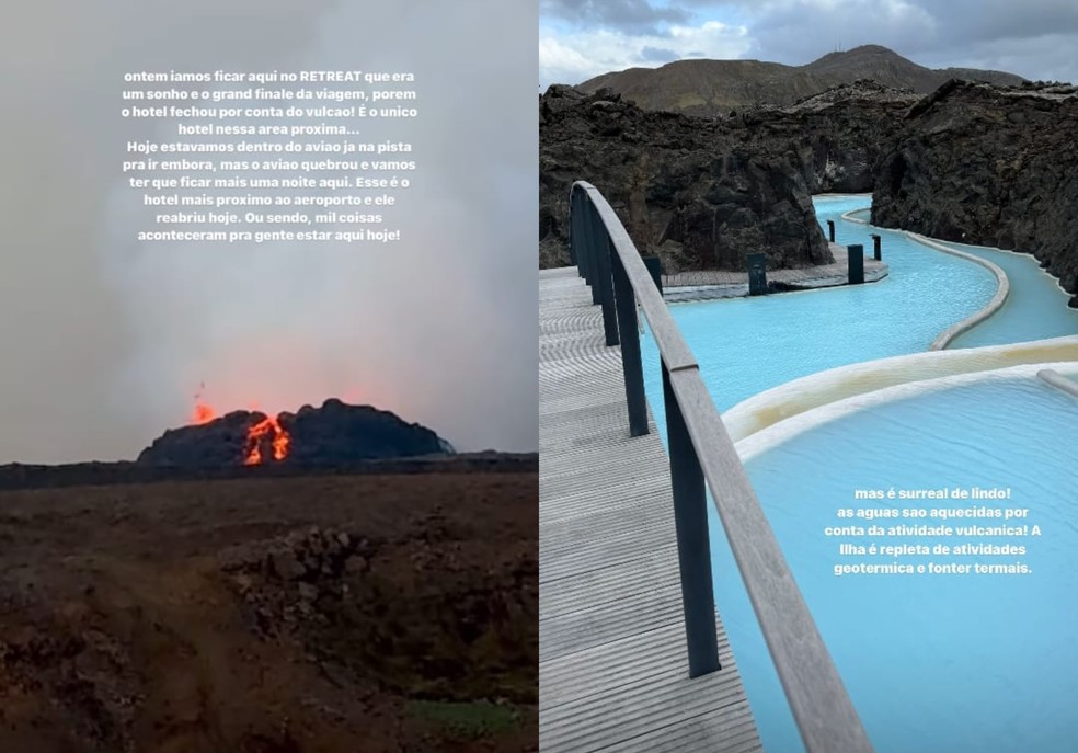 Elisa Zarzur Maluf mostrou vulcão em erupção próximo a hotel onde ficou hospedada — Foto: Reprodução Instagram