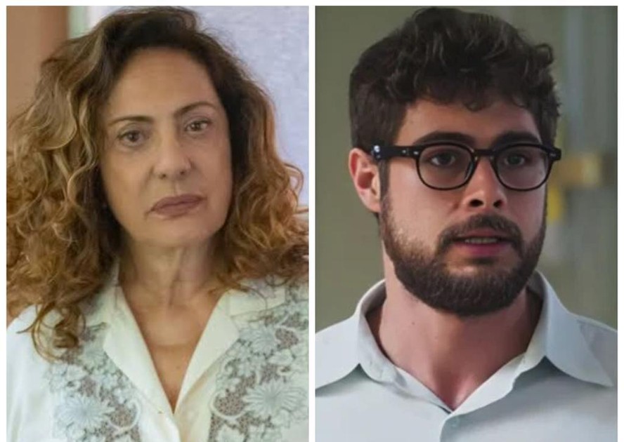 Agatha (Eliane Giardini) e Hélio (Rafael Vitti) em 'Terra e paixão'