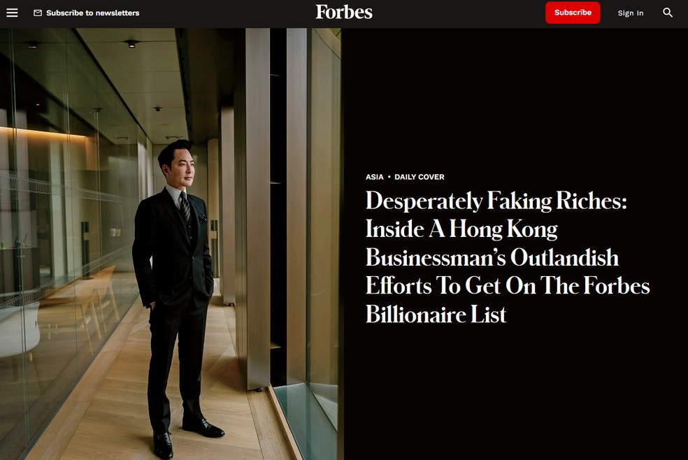 Revista Forbes expõe falso bilionário que forjou documentos e posses durante mais de dois anos — Foto: Reprodução/Site Forbes