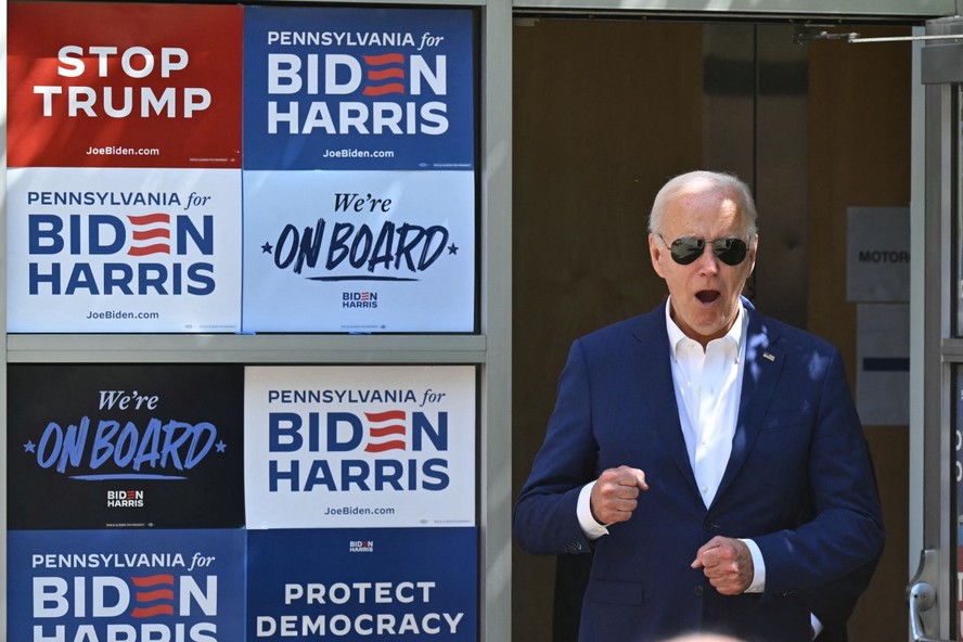 O presidente dos EUA, Joe Biden, em discurso a apoiadores um dia antes da cúpula da Otan