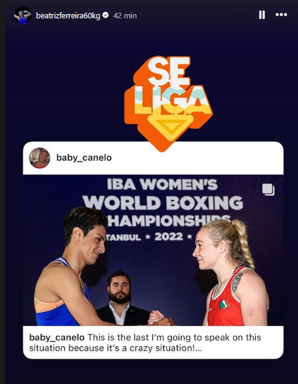 Bia Ferreira compartilha texto de apoio a boxeadora intersexo — Foto: Instagram