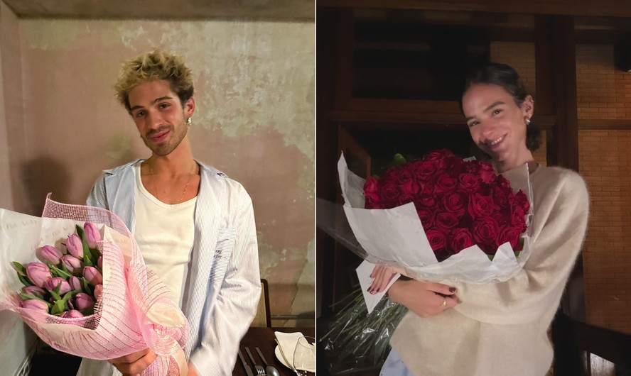 João Guilherme e Bruna Marquezine apareceram segurando flores em post de dia dos namorados