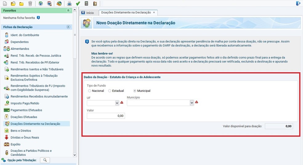 Passo a passo para fazer doação via Declaração do Imposto de Renda — Foto: Meu IRPF / Reprodução