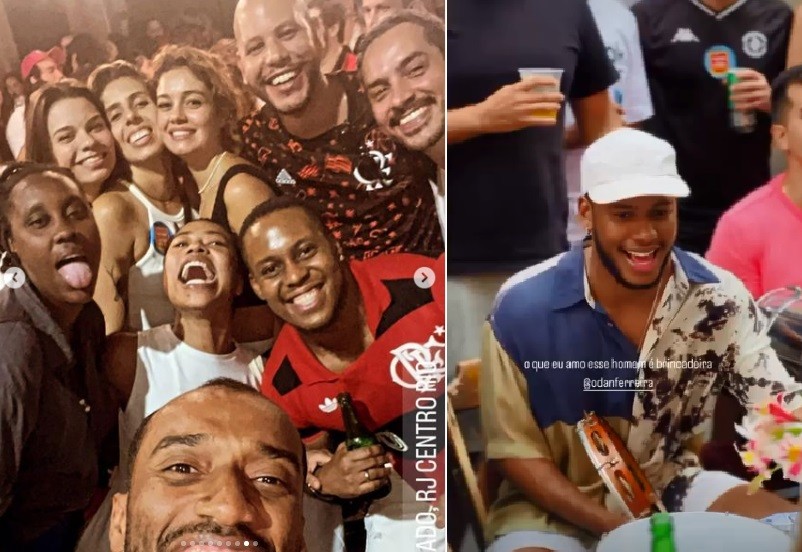 Mariana Sousa, Sophie Charlotte e Dan Ferreira entre amigos na roda de samba de Carrão — Foto: Reprodução/Instagram