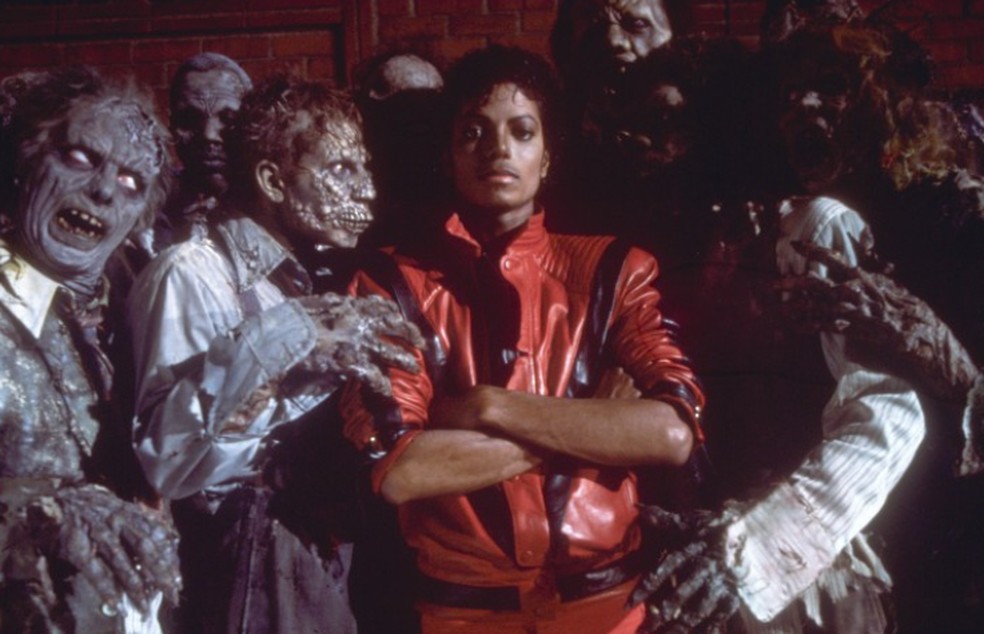 Michael Jackson durante gravação do clipe de "Thriller" — Foto: Divulgação