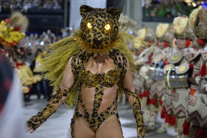 Durante o desfile a atriz se "transformou" em onça na Marquês de Sapucaí — Foto: Agência O Globo