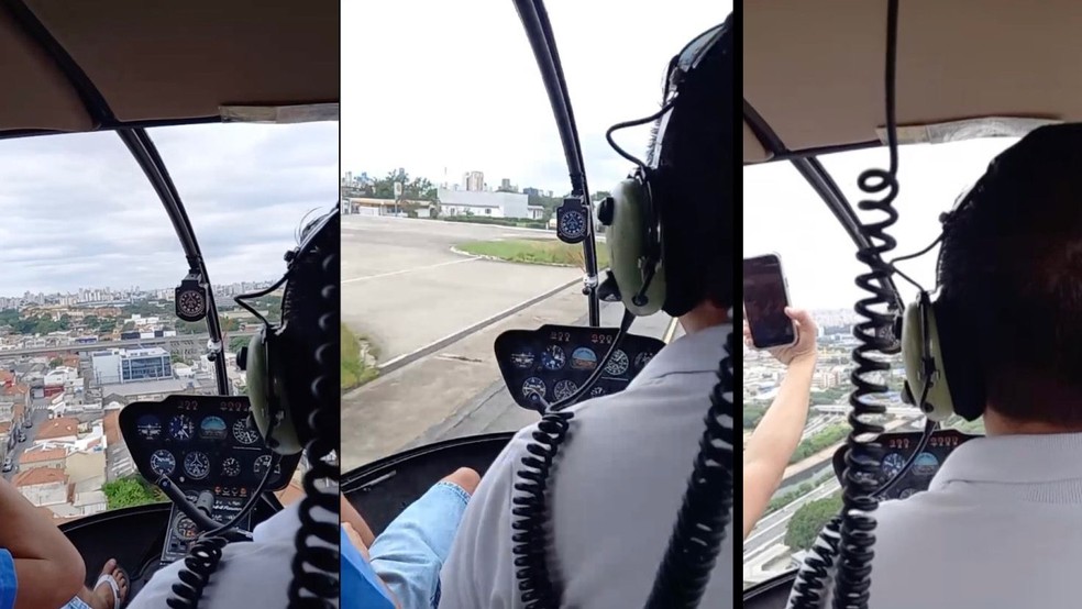 Vídeo publicado nas redes sociais mostra momento em que helicóptero decolou de SP — Foto: Reprodução/Redes sociais