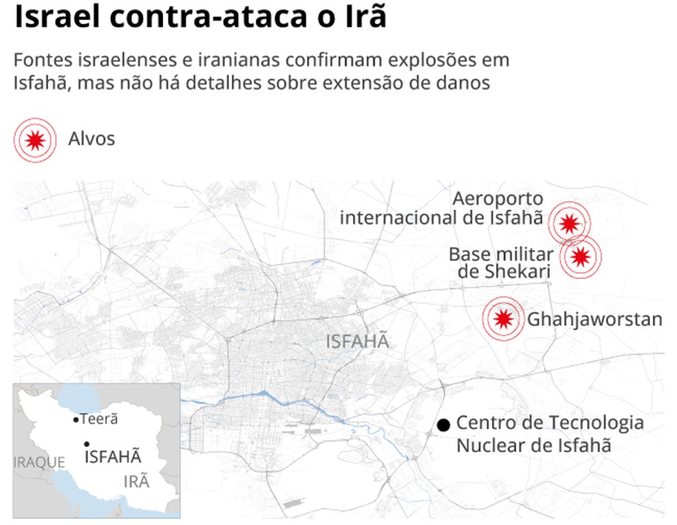 Israel ataca alvos no Irã — Foto: Arte/ O GLOBO