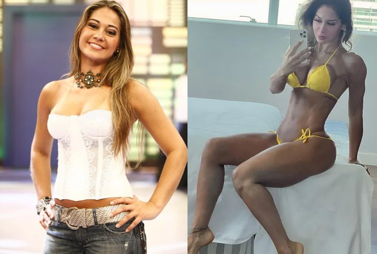 Após o "BBB" 9, Maíra Cardi colocou silicone nos seios e se tornou coach de emagrecimento. Ela ficou com o corpo bastante musculoso — Foto: Globo e Reprodução/Instagram