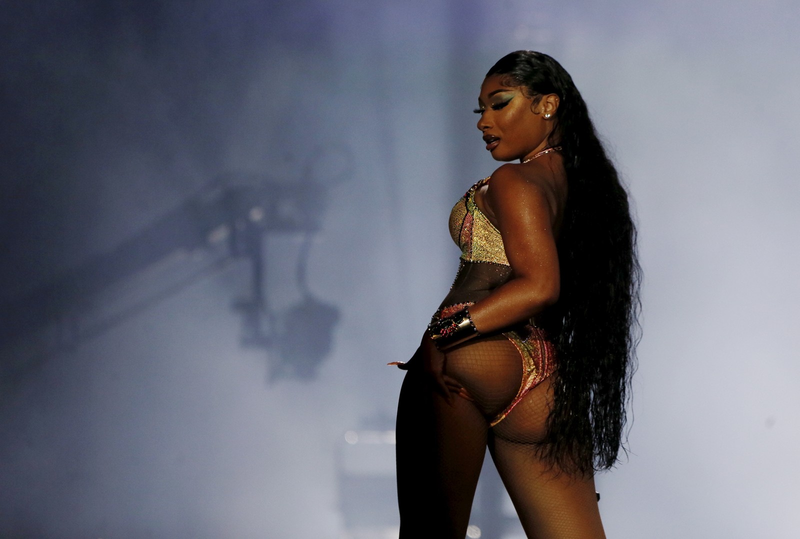 A rapper estadunidense Megan Thee Stallion em show no Palco Mundo  — Foto: Marcelo Theobald