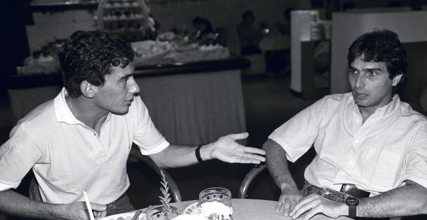 O encontro dos craques e rivais Ayrton Senna e Nelson Piquet — Foto: Arcevo O Globo