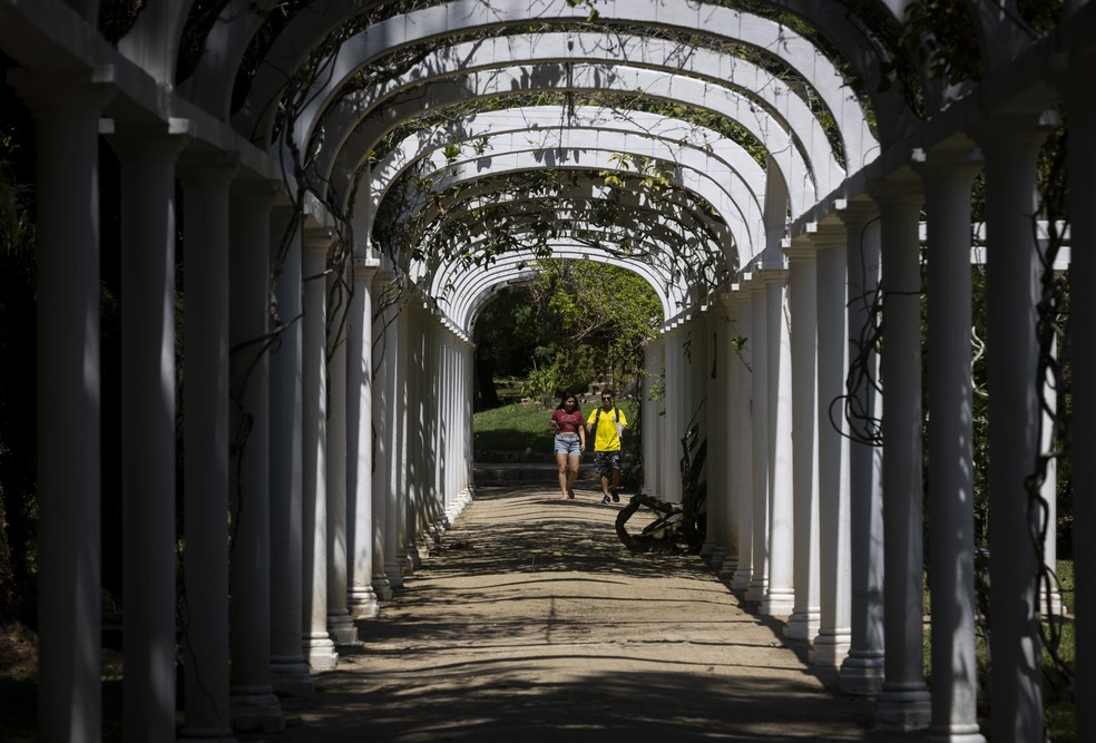 Pessoas buscam por caminhos mais arborizados para fugir da onda de calor — Foto: Márcia Foletto/Agência O Globo