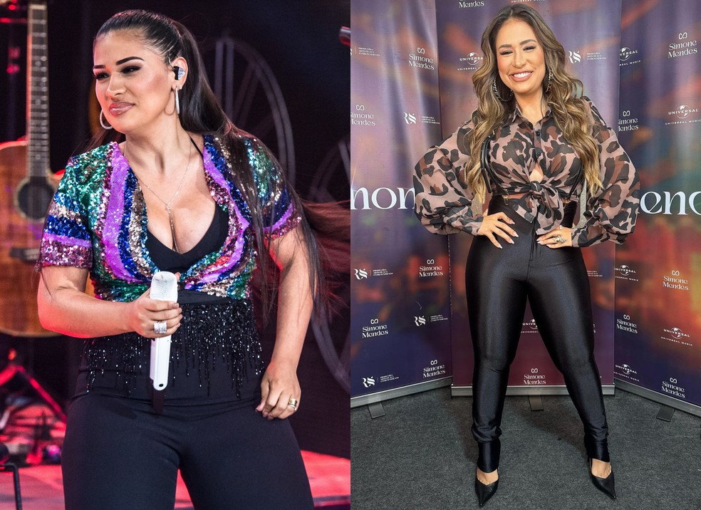 Antes e depois da cantora sertaneja Simone Mendes — Foto: TV Globo/Instagram