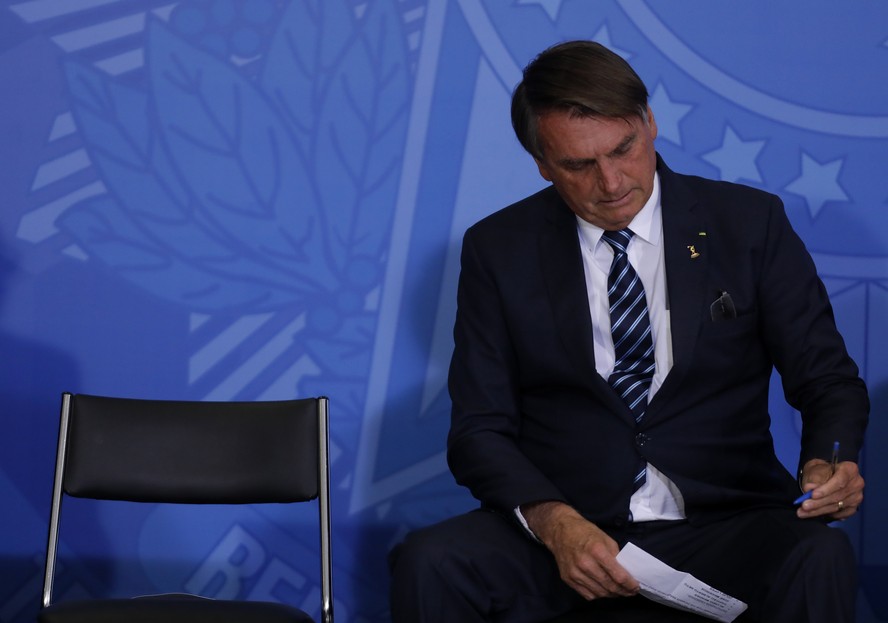 O presidente Jair Bolsonaro, durante cerimônia no Palácio do Planalto