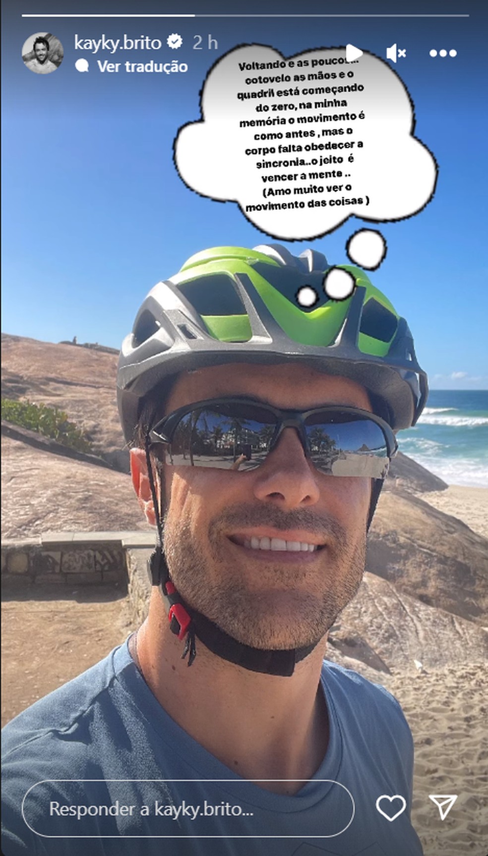 Kayky Brito celebra reaprendizado e volta a andar de bicicleta: 'O jeito é vencer a mente' — Foto: Reprodução/Instagram