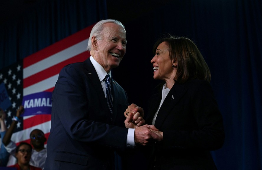 Joe Biden e Kamala Harris em Convenção Democrata na Filadélfia, em fevereiro de 2023