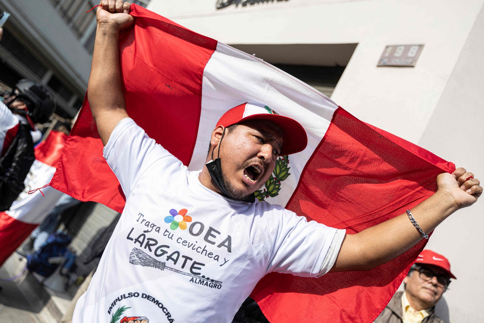 Manifestantes pedem renúncia de Castillo, em 20 de novembro de 2022.  — Foto: Ernesto BENAVIDES / AFP