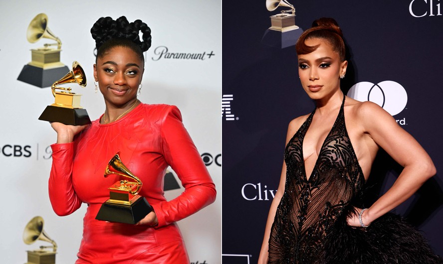 Samara Joy (à esquerda) e Anitta, em cerimônia do Grammy 2023