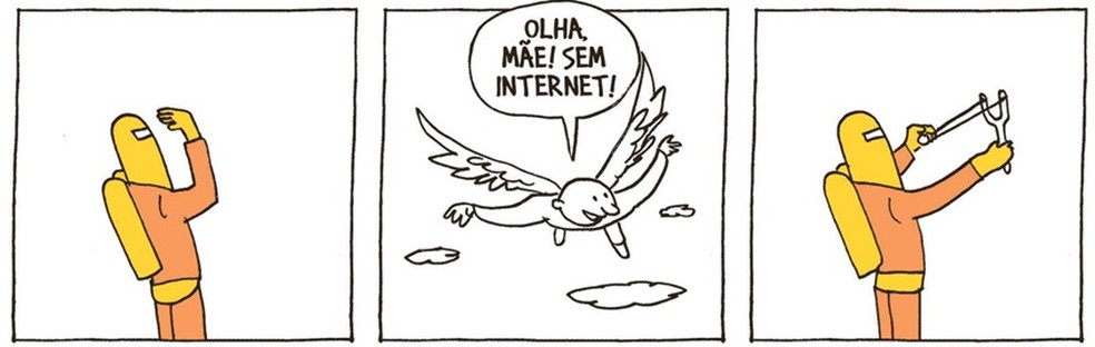 Sem internet. Uma das tiras de “Quadrinhos dos anos 20”, antologia que reúne o melhor do trabalho mais recente do cartunista carioca André Dahmer — Foto: Reprodução