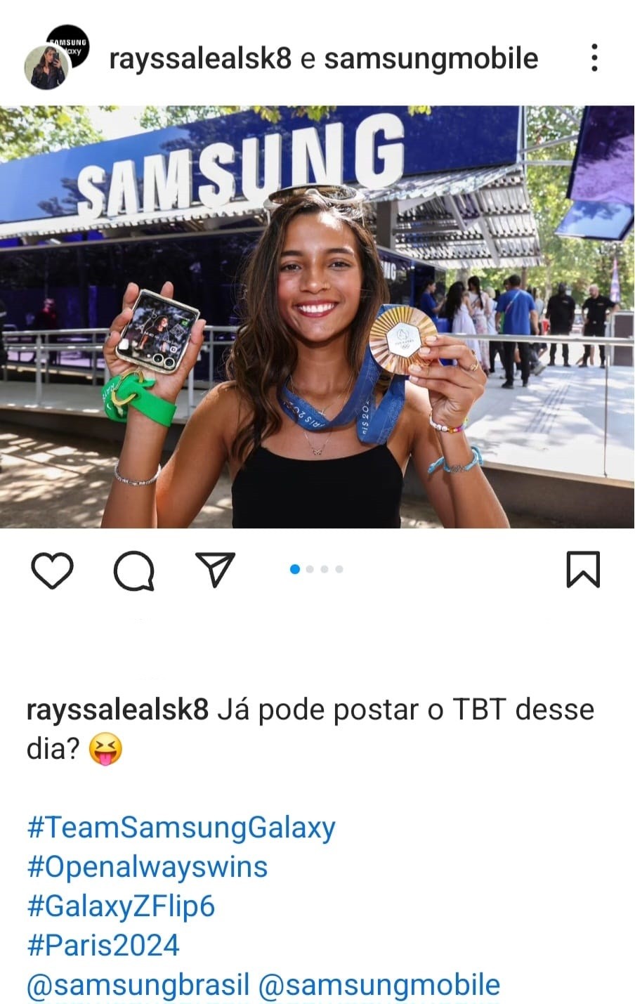 Samsung aproveitou o bronze de Rayssa Leal para fazer um TBT em rede social — Foto: Reprodução